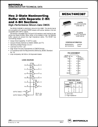 MC74HC367N datasheet: Hex 3-state noninverting buffer MC74HC367N