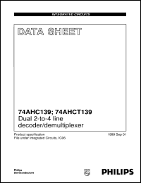 74AHCT139 datasheet: Dual 2-to-4 line decoder/demultiplexer 74AHCT139
