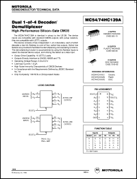 MC54HC139AJ datasheet: Dual 1-of-4 decoder/demultiplexer MC54HC139AJ