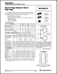 MC10H131P datasheet: Dual D type master-slave flip-flop MC10H131P