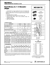MC10H172P datasheet: Dual binary to 1-4 decoder (high) MC10H172P