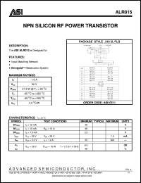 ALR015 datasheet: NPN silicon RF power transistor ALR015