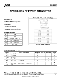 ALR200 datasheet: NPN silicon RF power transistor ALR200