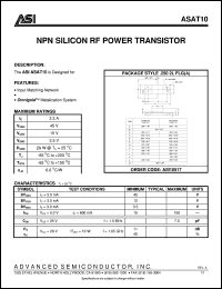 ASAT10 datasheet: NPN silicon RF power transistor ASAT10