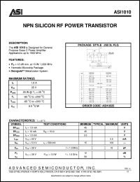 ASI1010 datasheet: NPN silicon RF power transistor ASI1010