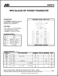 ASI2010 datasheet: NPN silicon RF power transistor ASI2010