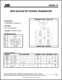 ASI2223-12 datasheet: NPN silicon RF power transistor ASI2223-12