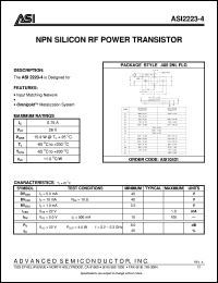 ASI2223-4 datasheet: NPN silicon RF power transistor ASI2223-4