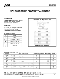 ASI3000 datasheet: NPN silicon RF power transistor ASI3000