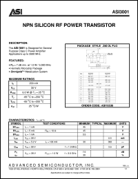 ASI3001 datasheet: NPN silicon RF power transistor ASI3001