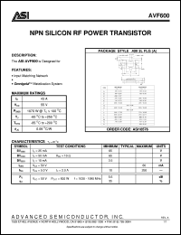 AVF600 datasheet: NPN silicon RF power transistor AVF600