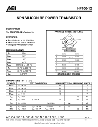 HF100-12 datasheet: NPN silicon RF power transistor HF100-12
