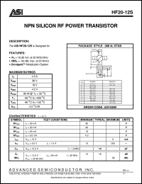 HF20-12S datasheet: NPN silicon RF power transistor HF20-12S