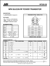 HF220-28 datasheet: NPN silicon RF power transistor HF220-28
