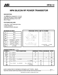 HF50-12 datasheet: NPN silicon RF power transistor HF50-12