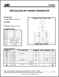 TVU001 datasheet: NPN silicon RF power transistor TVU001