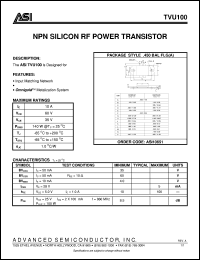 TVU100 datasheet: NPN silicon RF power transistor TVU100