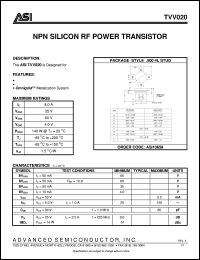 TVV020 datasheet: NPN silicon RF power transistor TVV020