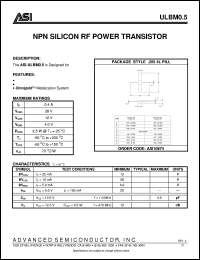 ULBM0.5 datasheet: NPN silicon RF power transistor ULBM0.5