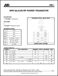 UML1 datasheet: NPN silicon RF power transistor UML1