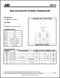 UML10 datasheet: NPN silicon RF power transistor UML10