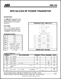 UML100 datasheet: NPN silicon RF power transistor UML100