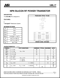 UML1T datasheet: NPN silicon RF power transistor UML1T