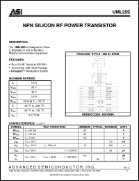 UML25S datasheet: NPN silicon RF power transistor UML25S