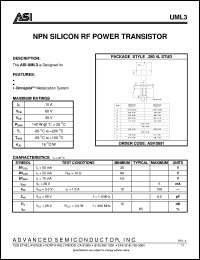 UML3 datasheet: NPN silicon RF power transistor UML3