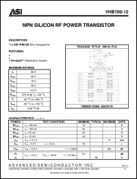 VHB100-12 datasheet: NPN silicon RF power transistor VHB100-12