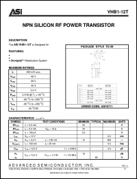 VHB1-12T datasheet: NPN silicon RF power transistor VHB1-12T
