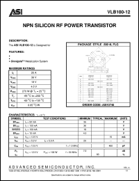 VLB100-12 datasheet: NPN silicon RF power transistor VLB100-12