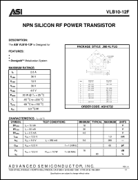 VLB10-12F datasheet: NPN silicon RF power transistor VLB10-12F