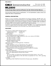 ML2500 datasheet: Analog-storage single-chip record/playback LSI with 1M bit-cell flash memory ML2500