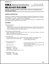 ML63187 datasheet: 4-bit microcontroller with built-in 1024-Dot matrix LCD drivers and melody circuit, operating at 0.9V ML63187