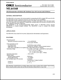 ML64168-GA datasheet: 4-bit microcontroller with built-in RC oscillation type A/D converter and LCD driver ML64168-GA