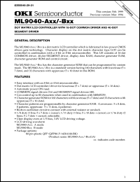 ML9040-AxxGA datasheet: Dot matrix LCD controller with 16-dot common driver and 40-dot segment driver ML9040-AxxGA