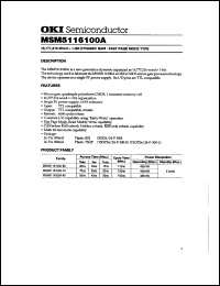 MSM5116100A-60JS datasheet: 16,777,216-word x 1-bit dynamic RAM MSM5116100A-60JS