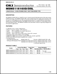 MSM5116160DSL-60TK datasheet: 1,048,576-word x 16-bit dynamic RAM MSM5116160DSL-60TK