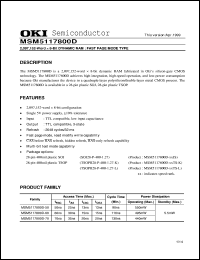 MSM5117800D-50JS datasheet: 2,097,152-word x 8-bit dynamic RAM MSM5117800D-50JS