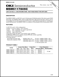 MSM5117805C-50TS-K datasheet: 2,097,152-word x 8-bit dynamic RAM MSM5117805C-50TS-K