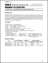 MSM514100D-50SJ datasheet: 4,194,304-word x 1-bit dynamic RAM MSM514100D-50SJ