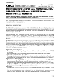 MSM6655A-xxxGS-K datasheet: Internal Mask ROM voice syntesis IC, internal one-time-programmable (OTR)ROM voice synthesis IC, external ROM drive voice synthesis IC MSM6655A-xxxGS-K