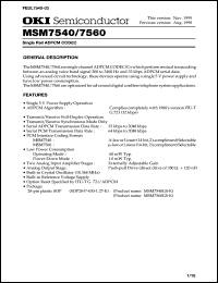 MSM7540GS-K datasheet: Single ADPCM CODEC MSM7540GS-K