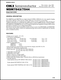 MSM7543RS datasheet: Single rail CODEC MSM7543RS