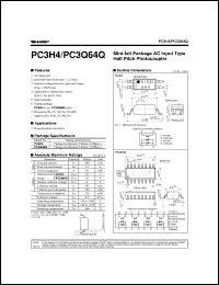 PC3H4 datasheet: Mni-flat package AC input type half pitch photocoupler PC3H4