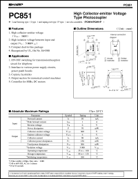 PC851 datasheet: High-collector-emitter voltage type photocoupler PC851