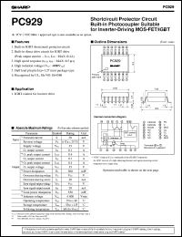 PC929 datasheet: Shortcircuit protector circuit built-in photocoupler suitable for inverter-driving MOS-FET/IGBT PC929