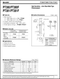 PT380F datasheet: High sensitivity,3mm resin mold type phototransistor PT380F