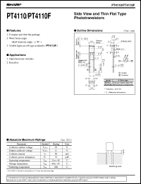 PT4110F datasheet: Side view and thin flat type phototransistor PT4110F